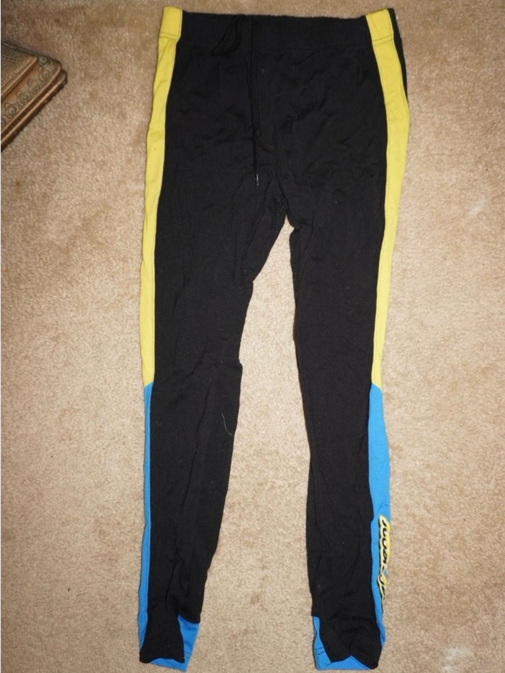 Pepe Jeans Black Leggings with Yellow and Blue Side Stripes